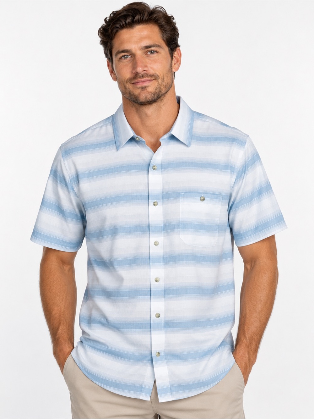 TravisMathew XXL Blue White Stripe Golf Resort Coastal Stretch Button Shirt